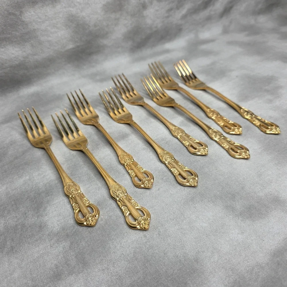 (X8) Hanford Forge Princeton Gold Electroplate Dinner Forks 7.5